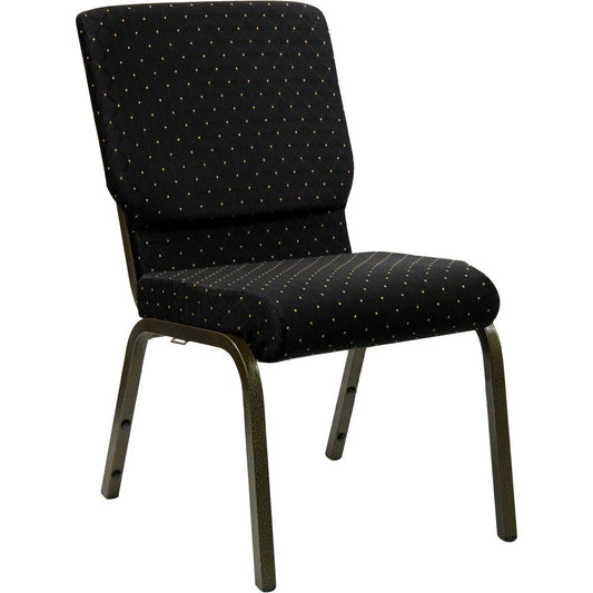 HERCULES Series 18.5''W Stacking Church Chair in Black Dot Patterned Fabric - Gold Vein Frame