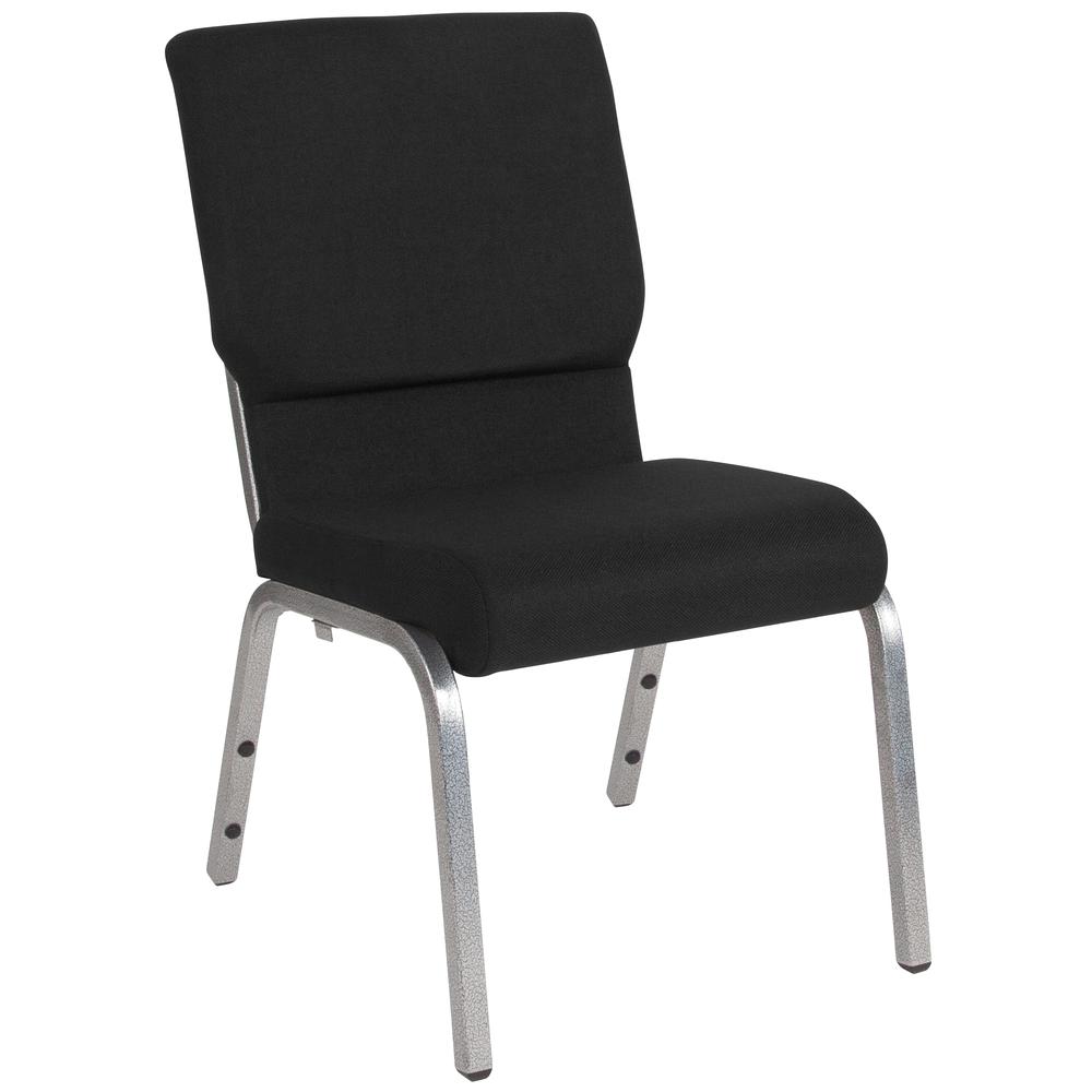 HERCULES Series 18.5''W Stacking Church Chair in Black Fabric - Silver Vein Frame