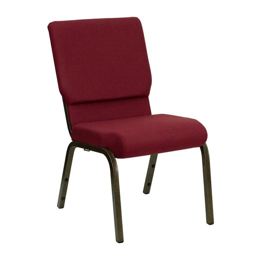 HERCULES Series 18.5''W Stacking Church Chair in Burgundy Fabric - Gold Vein Frame