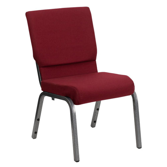 HERCULES Series 18.5''W Stacking Church Chair in Burgundy Fabric - Silver Vein Frame