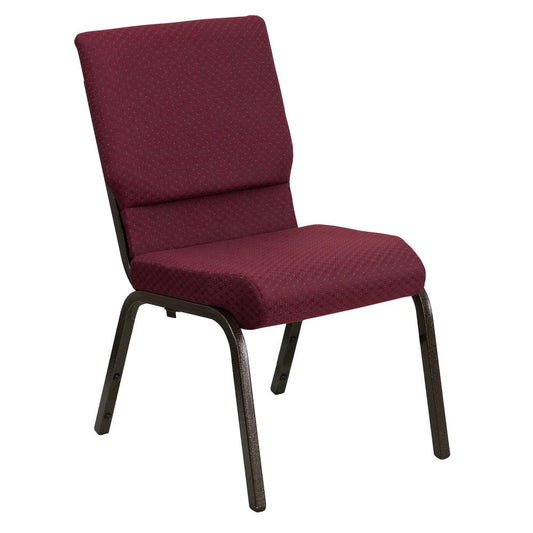 HERCULES Series 18.5''W Stacking Church Chair in Burgundy Patterned Fabric - Gold Vein Frame