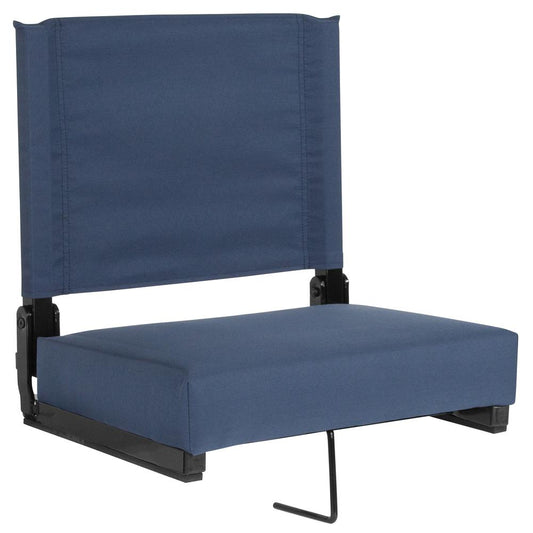 Grandstand Comfort Seats by Flash with 500 LB. Weight Capacity Lightweight Aluminum Frame and Ultra-Padded Seat in Navy Blue