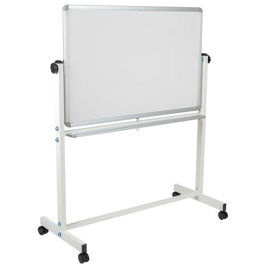 HERCULES Series 45.25"W x 54.75"H Reversible Mobile Cork Bulletin Board and White Board with Pen Tray