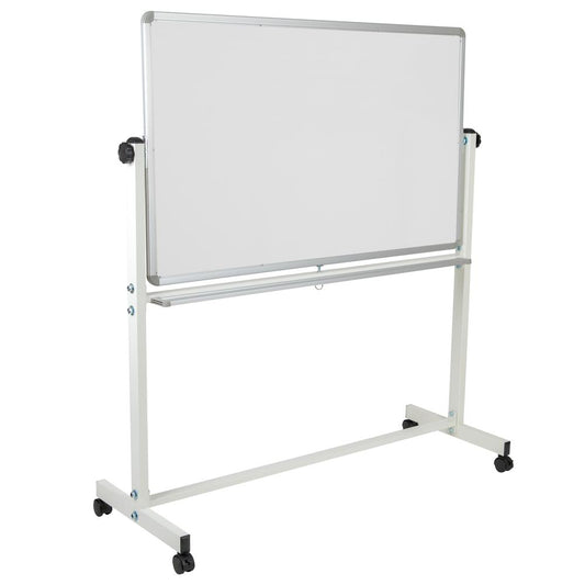 HERCULES Series 53"W x 59"H Reversible Mobile Cork Bulletin Board and White Board with Pen Tray