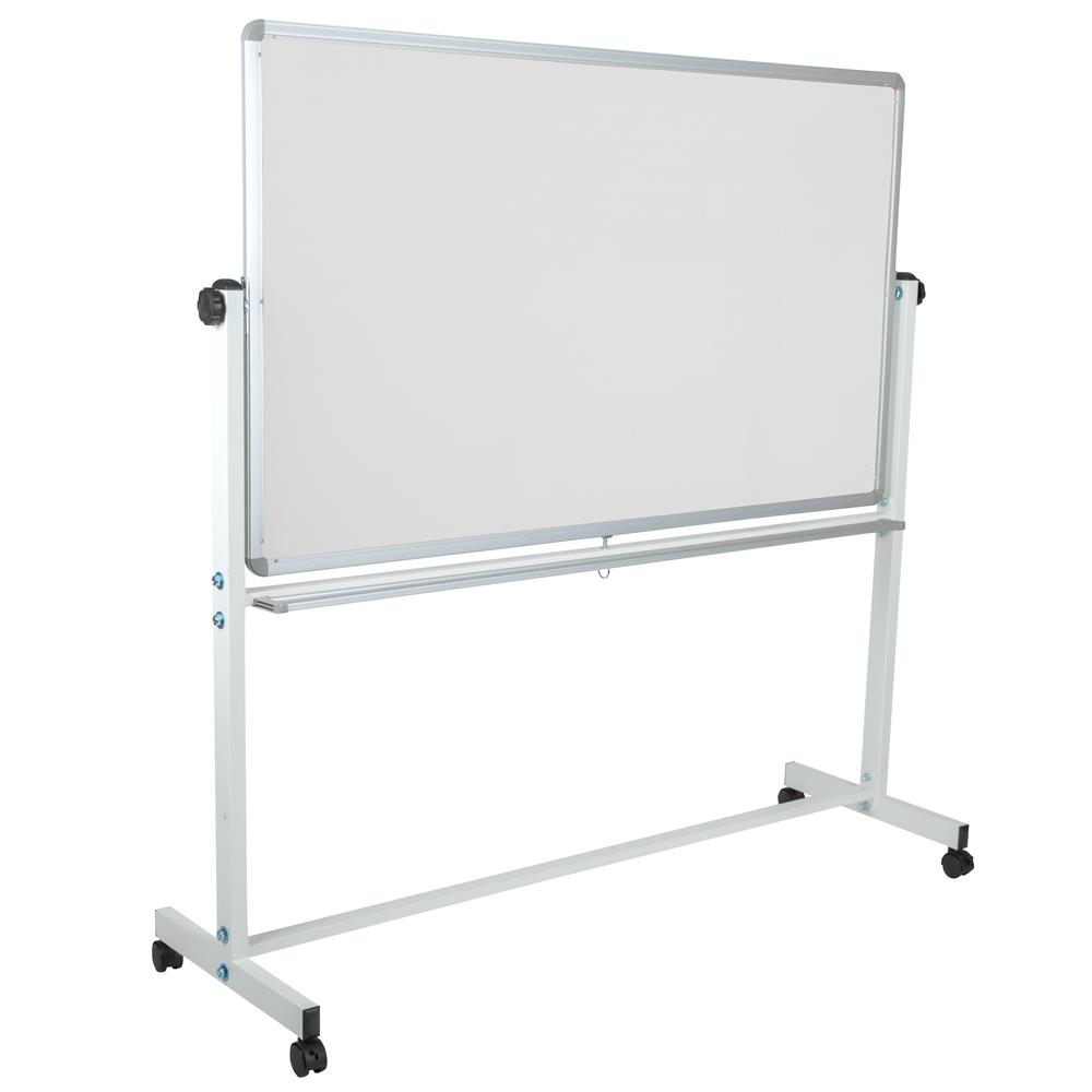 HERCULES Series 62.5"W x 62.25"H Reversible Mobile Cork Bulletin Board and White Board with Pen Tray