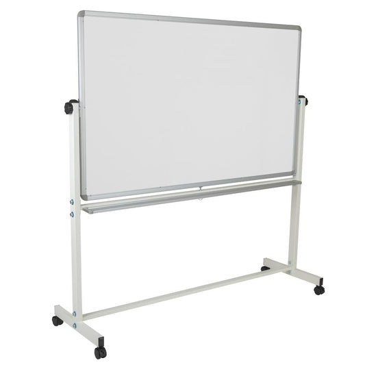 HERCULES Series 64.25"W x 64.75"H Reversible Mobile Cork Bulletin Board and White Board with Pen Tray