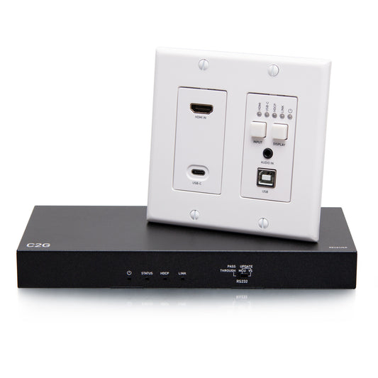 C2G31011 - C2G - HDMI HDBaseT USB-C 3.5mm and USA-B to A over Cat Extender Wall Plate Transmitter to Box Receiver 4K 60Hz