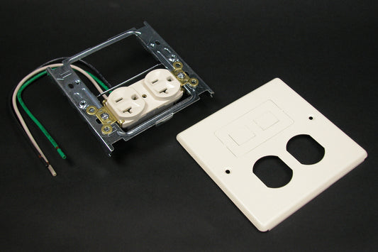 V4047WF - Wiremold - V4047WF 4047 Two Gang Cover One Duplex Receptacle Installed One Modular Furniture Opening in Ivory