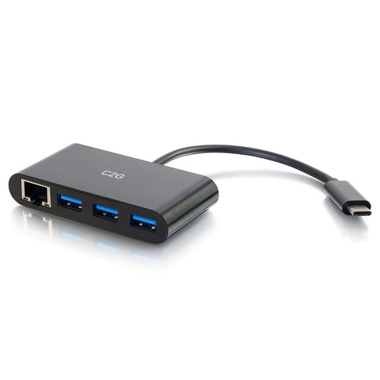 CG29747 - C2G - USB-C to Ethernet Adapter with 3 Port USB Hub Black