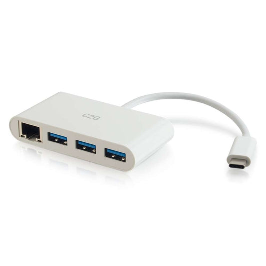 CG29746 - C2G - USB-C to Ethernet Adapter with 3 Port USB Hub White