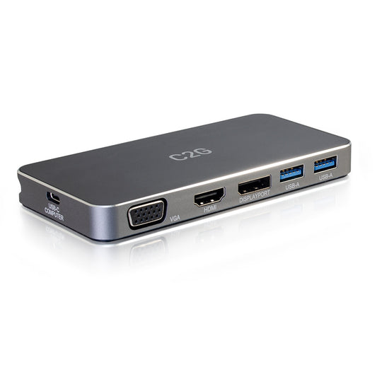 CG54439 - C2G - USB-C 7in1 Dual Display MST Docking Station with HDMI DisplayPort VGA and Power Delivery