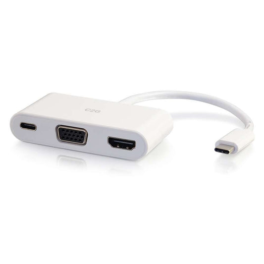 CG26885 - C2G - USB-C to 4K HDMI and VGA Multiport Adapter with Power Delivery up to 60W White