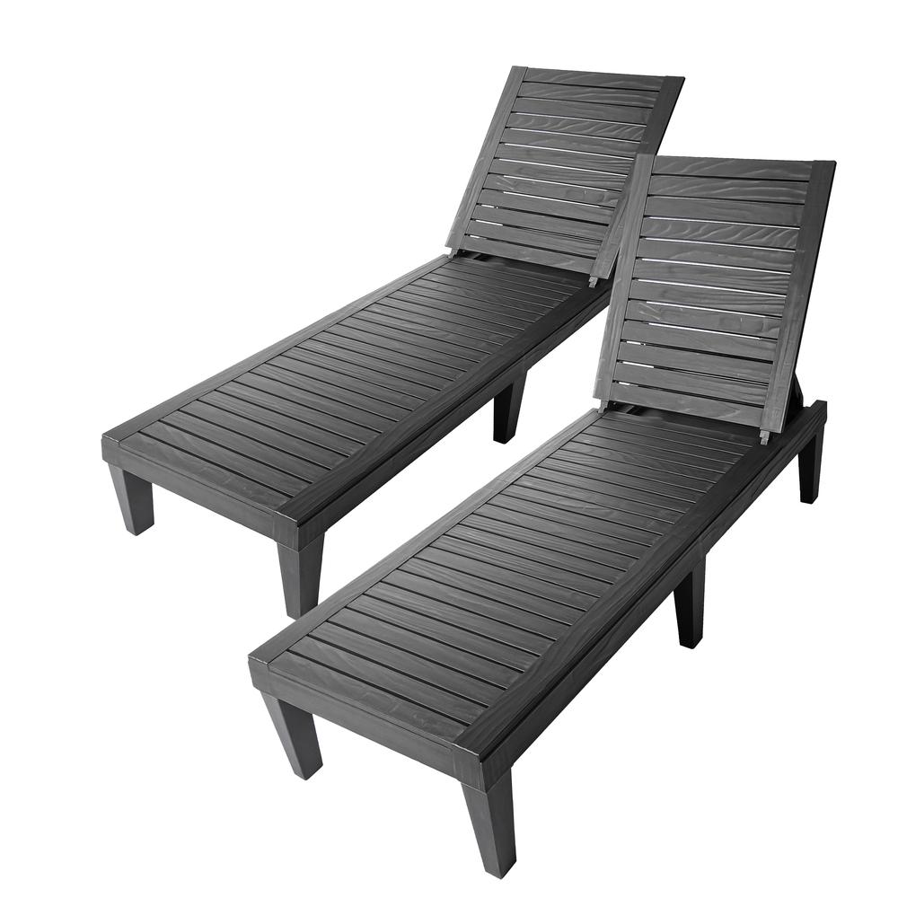 OSLO Patio Reclining Sun lounger Black with Grey Cushion  - SET OF 2