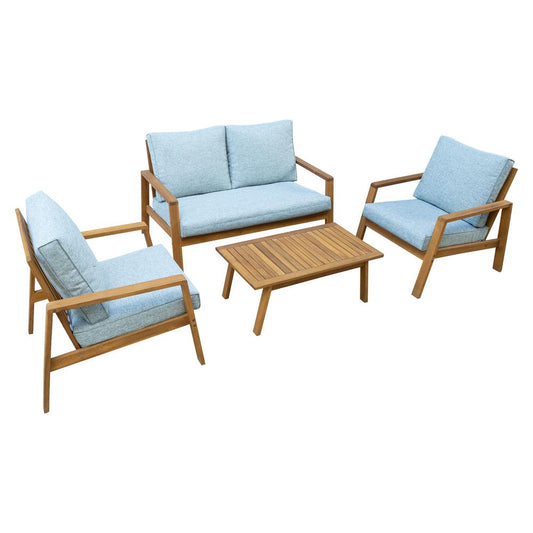 SAMAN FSC¬Æ Wood 4 Piece Patio Set with Grey Cushions