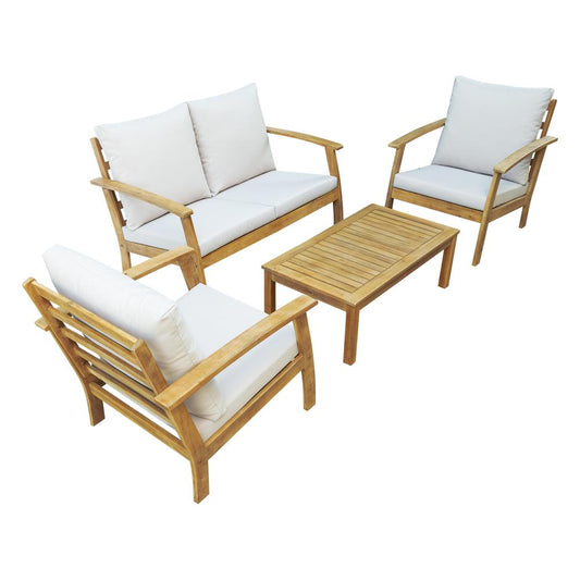 TRUWOOD FSC¬Æ Wood 4 Piece Patio  Set with Beige  Cushions