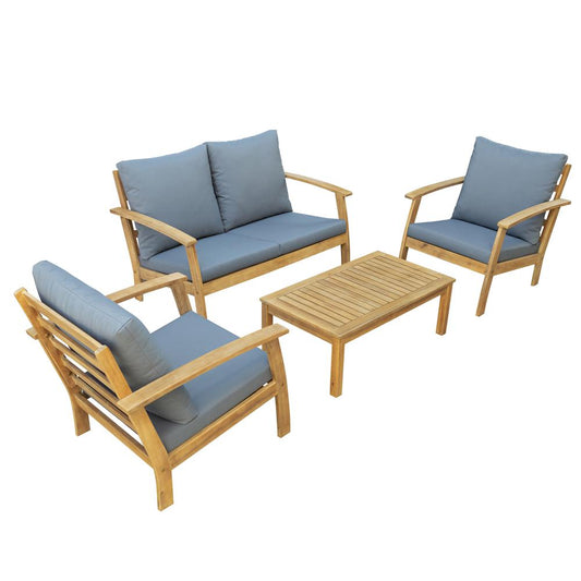 TRUWOOD FSC¬Æ Wood 4 Piece Patio  Set with Grey  Cushions