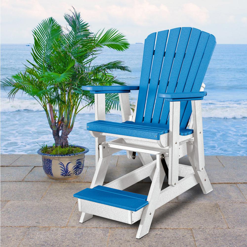 OS Home and Office Model 516ARW Fan Back Balcony Glider in Aruba Blue with a White Base, Made in the USA