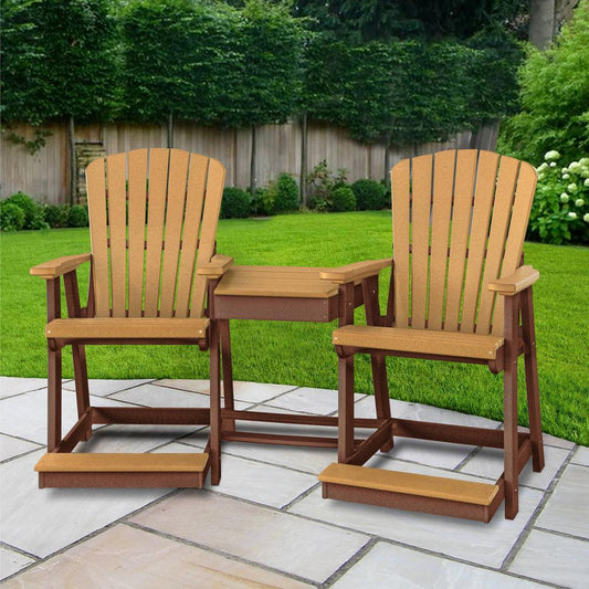 OS Home and Office Counter Height Settee Table Combo in Cedar with a Tudor Brown Base