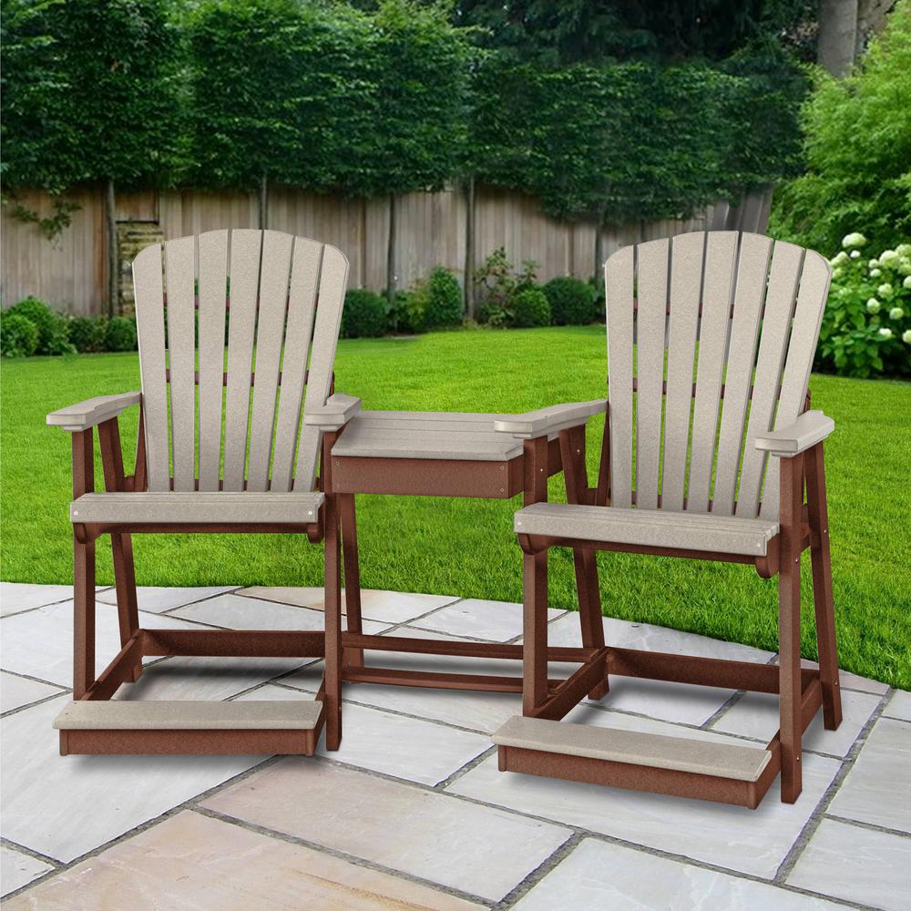 OS Home and Office Counter Height Settee Table Combo in Weatherwood with a Tudor Brown Base