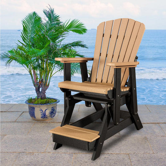 OS Home and Office Model 516CBK Fan Back Balcony Glider in Cedar with a Black Base, Made in the USA