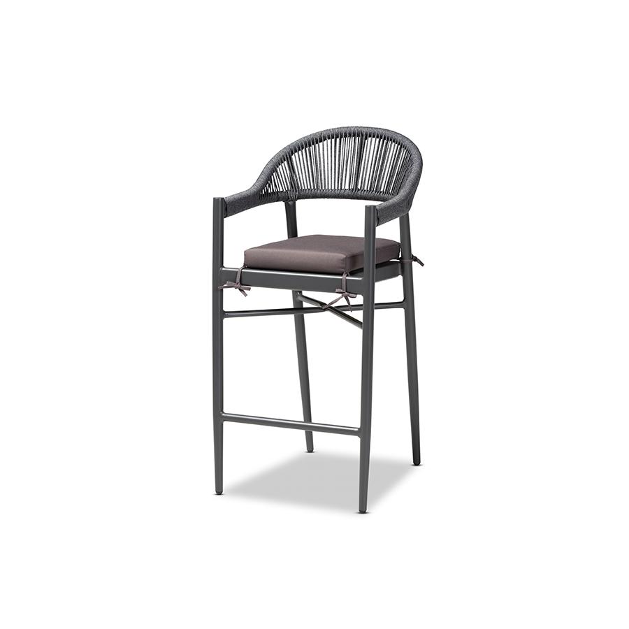 Wendell Modern and Contemporary Grey Finished Rope and Metal Outdoor Bar Stool