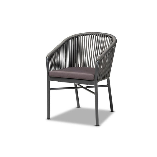 Marcus Modern and Contemporary Grey Finished Rope and Metal Outdoor Dining Chair