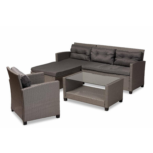 Grey Fabric Upholstered and Grey Synthetic Rattan 4-Piece Patio Set