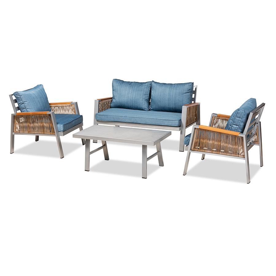 Metal with Brown Finished PE Rattan 4-Piece Outdoor Patio Lounge Set