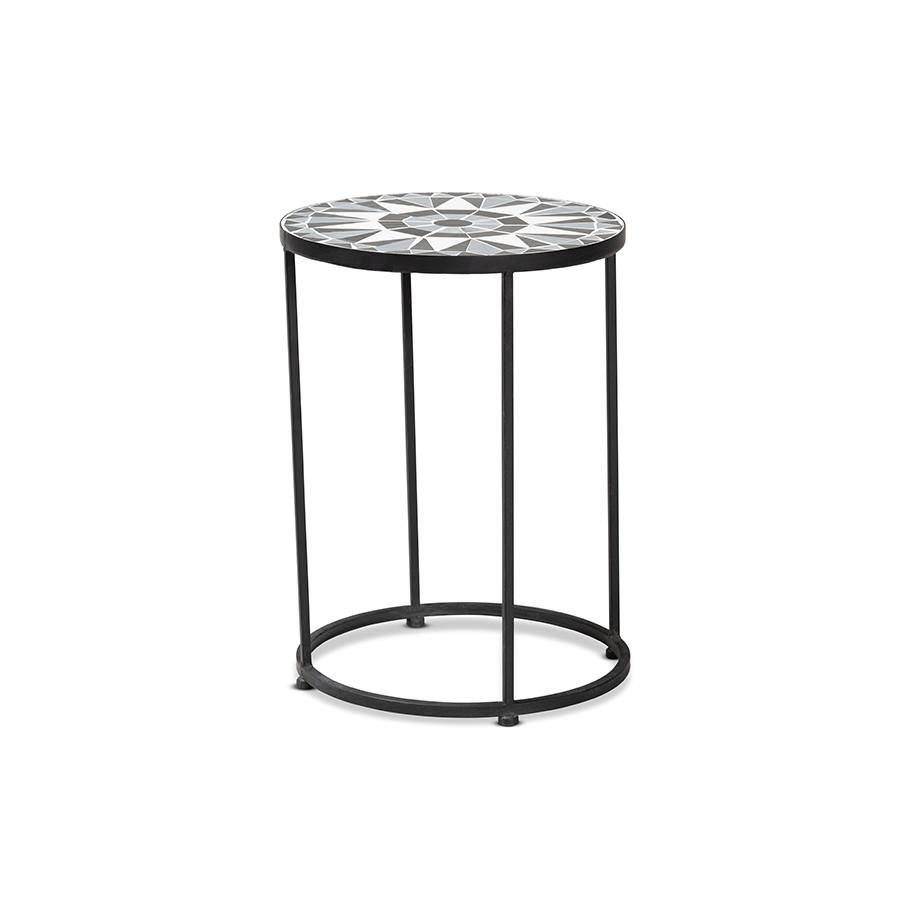 Multi-Colored Glass and Black Metal Outdoor Side Table