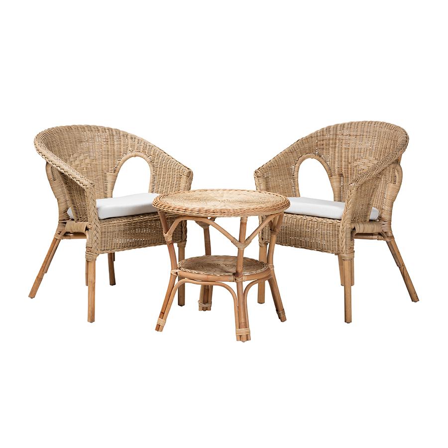 Abbey Modern Bohemian Natural Brown Antique Rattan 3-Piece Living Room Set