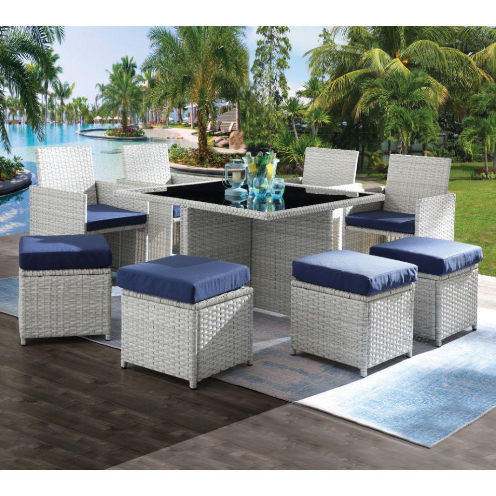 Paitalyi Blue Fabric & Wicker 9Pc Patio Set