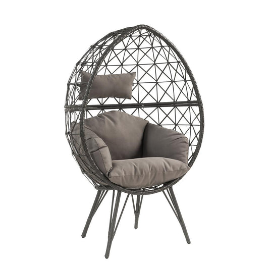 Aeven Patio Lounge Chair, Light Gray Fabric & Black Wicker (45111)