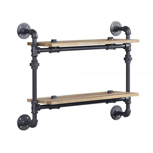 ACME Brantley Wall Rack w/2 Shelves, Oak & Sandy Black Finish