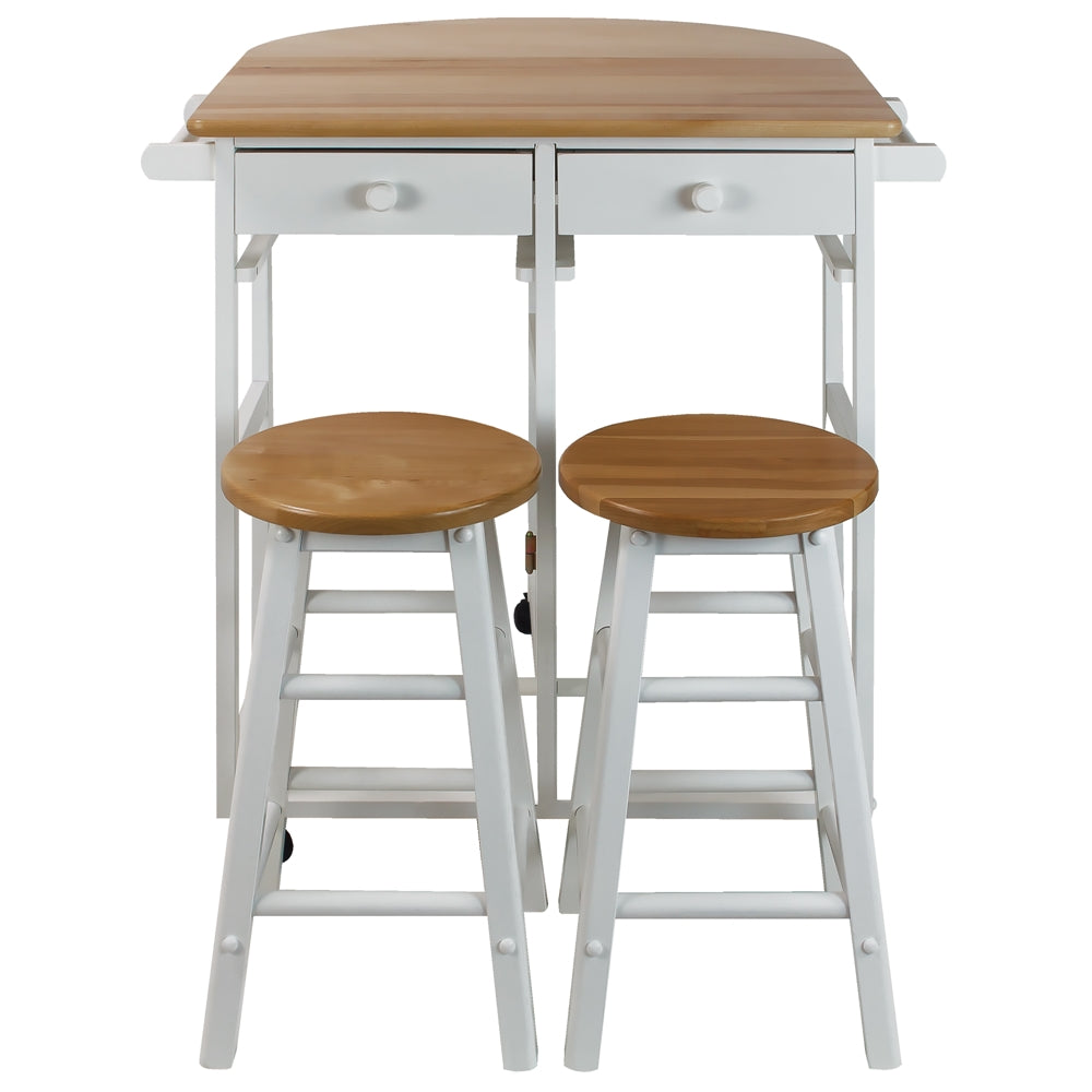 Breakfast Cart with Drop-Leaf Table-White