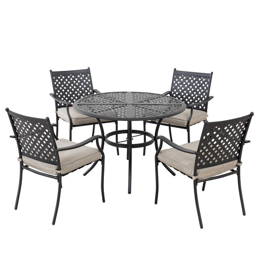 Sunjoy 5-pc. steel Lattice Dining Set with Beige Seat Cushions