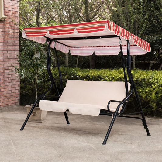 Sunjoy Tan and Red Striped Covered 2 Seatt Swing with Tilt Canopy