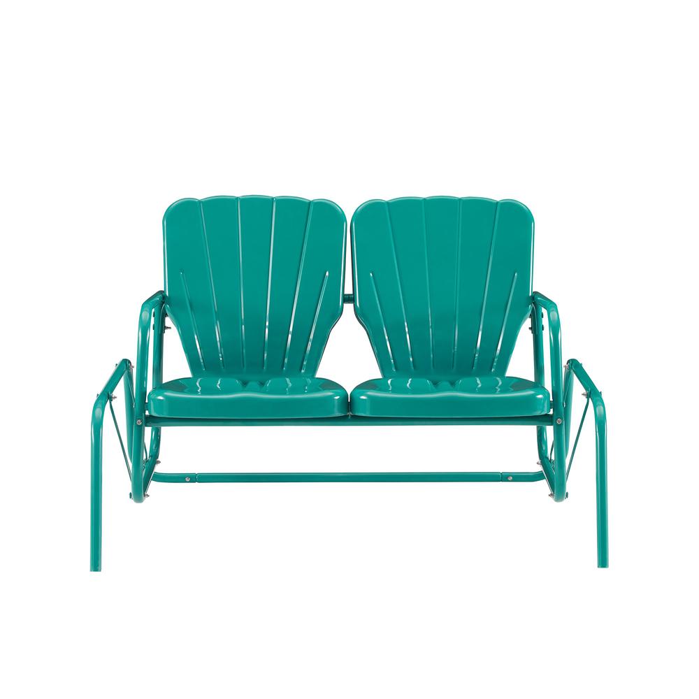 Ridgeland Outdoor Metal Loveseat Glider Turquoise Gloss