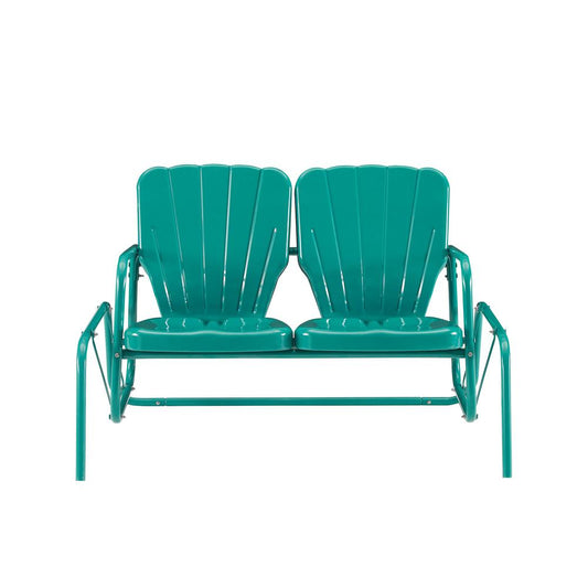 Ridgeland Outdoor Metal Loveseat Glider Turquoise Gloss