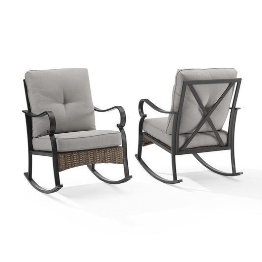 Dahlia 2Pc Outdoor Metal And Wicker Rocking Chair Set Taupe/Matte Black - 2 Rocking Chairs