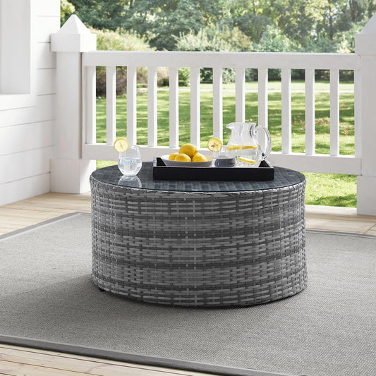 Catalina Outdoor Wicker Round Coffee Table Gray