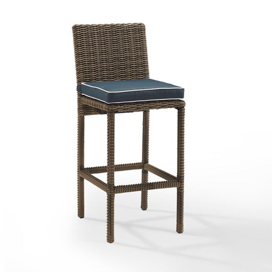 Bradenton 2Pc Outdoor Wicker Bar Height Bar Stool Set Navy/Weathered Brown - 2 Stools