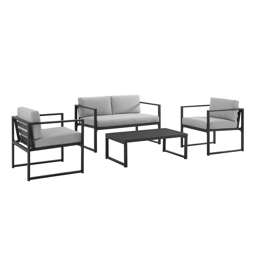 Hamilton 4Pc Outdoor Metal Conversation Set Gray/Matte Black - Loveseat, Coffee Table, & 2 Chairs