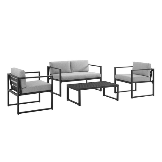 Hamilton 4Pc Outdoor Metal Conversation Set Gray/Matte Black - Loveseat, Coffee Table, & 2 Chairs