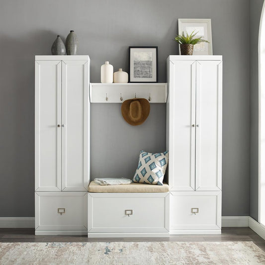 Harper 4Pc Entryway Set White - Bench, Shelf, & 2 Pantry Closets