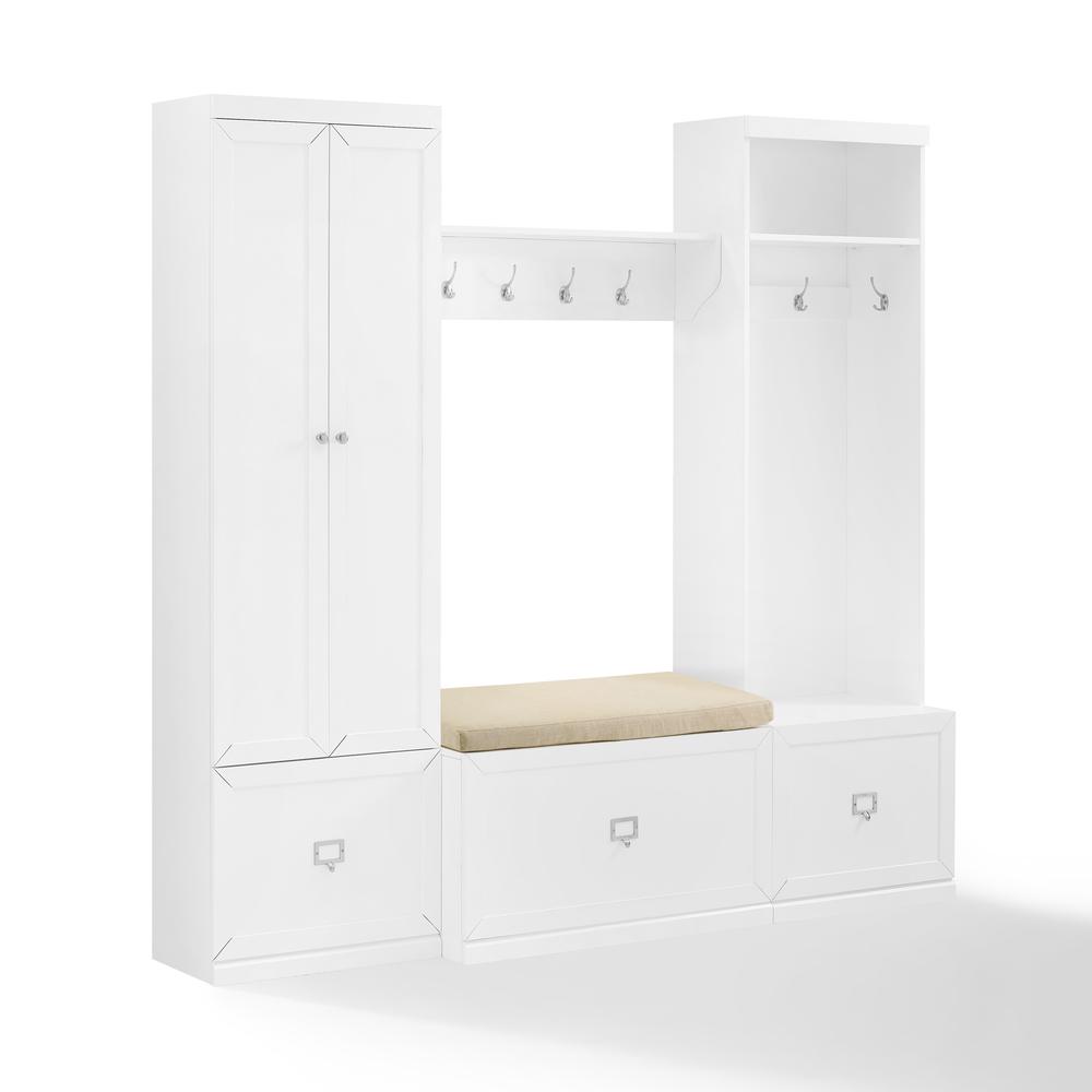 Harper 4Pc Entryway Set White - Bench, Shelf, Hall Tree, & Pantry Closet