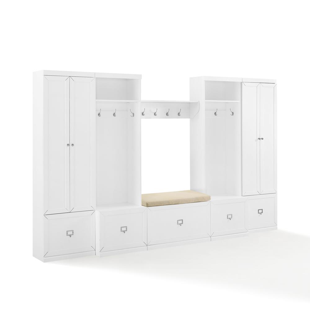 Harper 6Pc Entryway Set White - Bench, Shelf, 2 Pantry Closets, & 2 Hall Trees