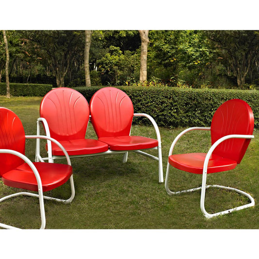 Griffith 3Pc Outdoor Metal Conversation Set Bright Red Gloss - Loveseat,  2 Chairs