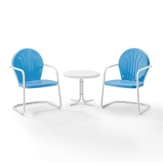 Griffith 3Pc Outdoor Metal Armchair Set Sky Blue Gloss/White Satin - Side Table & 2 Chairs