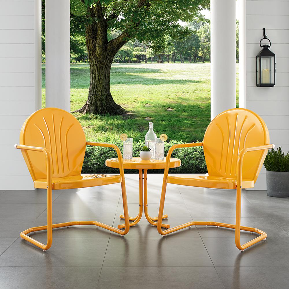 Griffith 3Pc Outdoor Metal Armchair Set Tangerine Gloss - Side Table & 2 Chairs