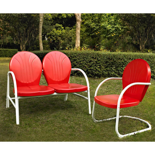 Griffith 2Pc Outdoor Metal Conversation Set Bright Red Gloss - Loveseat & Chair